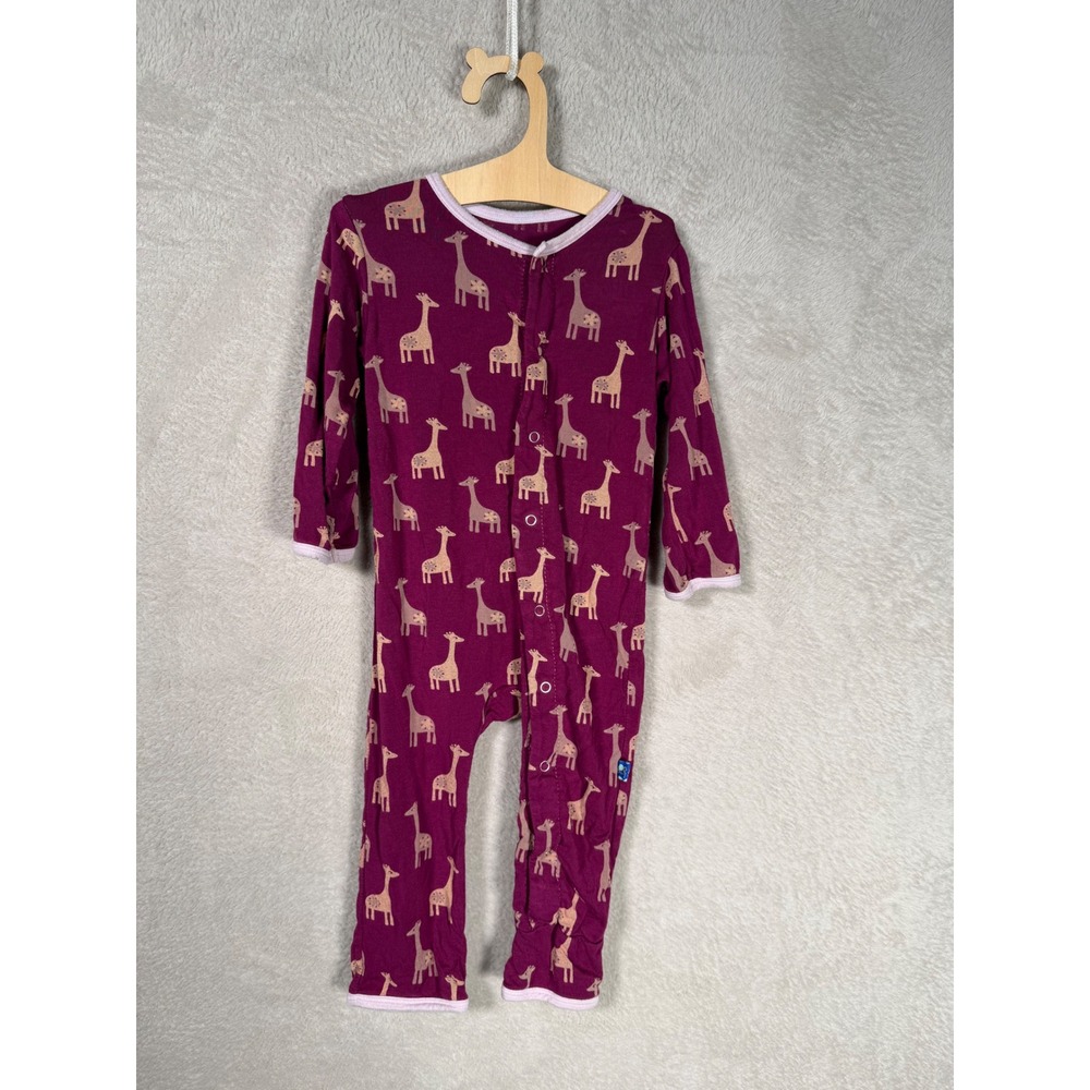 KicKee Pants Giraffe Print Bamboo Snap Front Coverall Purple 6-12 Months